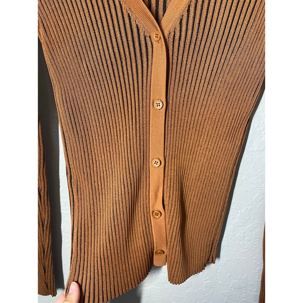 STAUD Brown Ribbed Cardigan Top Size S Boho Minimalist - Picture 5 of 8